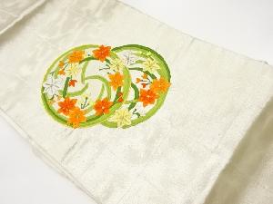 リサイクル　花丸文に格子模様刺繍名古屋帯